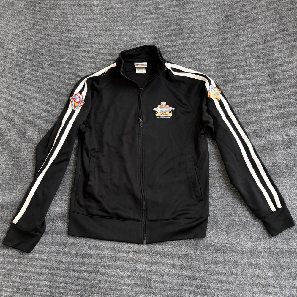 Walt Disney World Soccer League Track Jacket Black White Stripe Mens Small